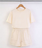 Solid Color Pullover Short-Sleeve Casual Shorts Two-Piece Set SSN-211526