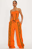 Fashionable Color-Blocked Strapless Waist-Cinching Top and Wide-Leg Pants Two-Piece Set YD-8856