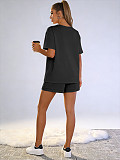 Solid Color Pullover Short-Sleeve Casual Shorts Two-Piece Set SSN-211526
