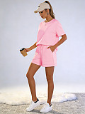 Solid Color Pullover Short-Sleeve Casual Shorts Two-Piece Set SSN-211526