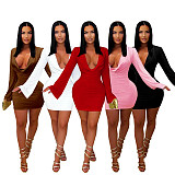 Sexy Deep V Long Sleeve Slim Fit Bodycon Mini Dress PMR-TW867