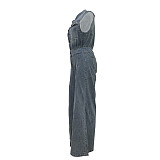 Casual Washed Sleeveless Denim Wide-Leg Jumpsuit TR-1300