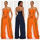 Fashionable Color-Blocked Strapless Waist-Cinching Top and Wide-Leg Pants Two-Piece Set YD-8856