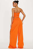 Fashionable Color-Blocked Strapless Waist-Cinching Top and Wide-Leg Pants Two-Piece Set YD-8856