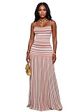 Fashionable Striped Spaghetti Strap Color Block Backless Dress PMR-TW861