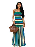 Fashionable Striped Spaghetti Strap Color Block Backless Dress PMR-TW861