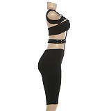 Fashion Trend Personality Rivet Sexy Hollow Tight Three-quarter Jumpsuit DLS-01028