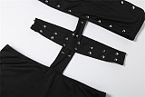 Fashion Trend Personality Rivet Sexy Hollow Tight Three-quarter Jumpsuit DLS-01028
