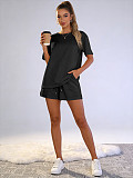 Solid Color Pullover Short-Sleeve Casual Shorts Two-Piece Set SSN-211526