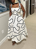 Summer Square Neck Printed Sleeveless High Waist A-line Dress RS-39155