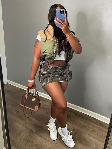 Casual Camouflage Workwear High-Waisted Multi-Pocket A-Line Skirt LD-2797