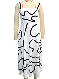 Summer Square Neck Printed Sleeveless High Waist A-line Dress RS-39155
