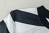 Sexy Round Neck Black and White Striped Print Button-Down Short Sleeve Bodycon Dress JY-305038
