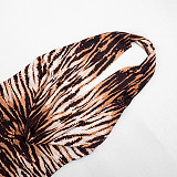 Sexy Tiger Print Halter Neck Swing Neck Backless Jumpsuit Shorts RS-26RP046