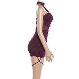 2026 Solid Color Mesh Panel High-Waisted Slim Fit Bodycon Dress ZJQD-71595