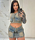 2026 Fashion Set: Cropped Sleeveless Vest Raw-Hem Pocket Denim Skirt RS-60316
