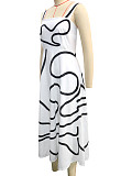 Summer Square Neck Printed Sleeveless High Waist A-line Dress RS-39155