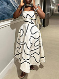 Summer Square Neck Printed Sleeveless High Waist A-line Dress RS-39155