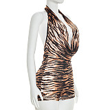Sexy Tiger Print Halter Neck Swing Neck Backless Jumpsuit Shorts RS-26RP046