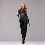 Sexy Slim Fit Round Neck Polyester Mesh Patchwork Milk Silk Long Sleeve Jumpsuit CYA-902361