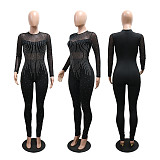 Sexy Slim Fit Round Neck Polyester Mesh Patchwork Milk Silk Long Sleeve Jumpsuit CYA-902361