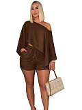 Solid-Color Chic Off-Shoulder Loose Top & Shorts Casual Two-Piece Set SFY-TW870
