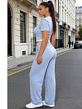 Casual Pullover Short-Sleeve Loose-Fit Straight-Leg Pocket Set SSN-211524