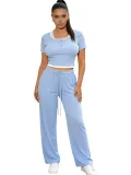 Casual Pullover Short-Sleeve Loose-Fit Straight-Leg Pocket Set SSN-211524