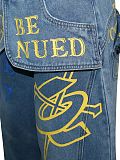 Flared Cuff Graffiti Print Distressed Wash Loose-Fit High-Waisted Wide-Leg Jeans RS-391551