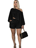 Solid-Color Chic Off-Shoulder Loose Top & Shorts Casual Two-Piece Set SFY-TW870