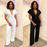 Fashionable V-neck Irregular Hem Suit Short-sleeved Trousers Two-Piece Set NY-11277