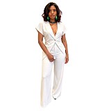 Fashionable V-neck Irregular Hem Suit Short-sleeved Trousers Two-Piece Set NY-11277
