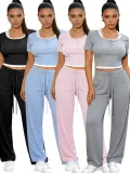 Casual Pullover Short-Sleeve Loose-Fit Straight-Leg Pocket Set SSN-211524
