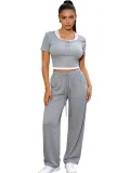Casual Pullover Short-Sleeve Loose-Fit Straight-Leg Pocket Set SSN-211524