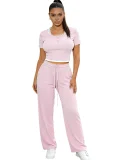 Casual Pullover Short-Sleeve Loose-Fit Straight-Leg Pocket Set SSN-211524