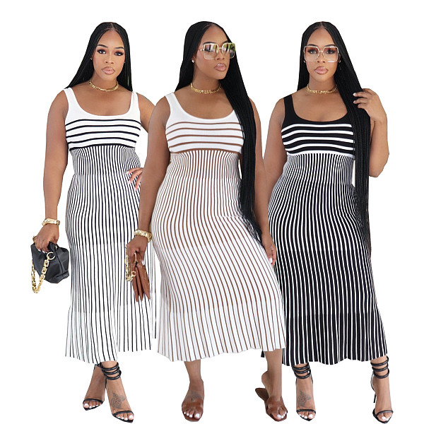 2026 Summer Striped Spaghetti-Strap Slim-Fit A-Line Dress PMR-TW872