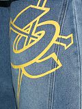 Flared Cuff Graffiti Print Distressed Wash Loose-Fit High-Waisted Wide-Leg Jeans RS-391551