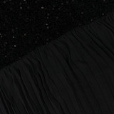 Sexy Round-Neck Sleeveless Velvet Sequin and Chiffon Patchwork Dress CYA-902330