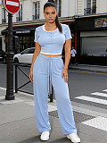 Casual Pullover Short-Sleeve Loose-Fit Straight-Leg Pocket Set SSN-211524