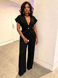 Fashionable V-neck Irregular Hem Suit Short-sleeved Trousers Two-Piece Set NY-11277
