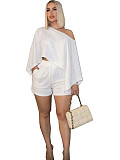 Solid-Color Chic Off-Shoulder Loose Top & Shorts Casual Two-Piece Set SFY-TW870