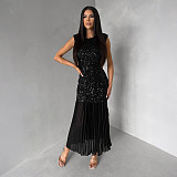 Sexy Round-Neck Sleeveless Velvet Sequin and Chiffon Patchwork Dress CYA-902330