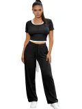 Casual Pullover Short-Sleeve Loose-Fit Straight-Leg Pocket Set SSN-211524