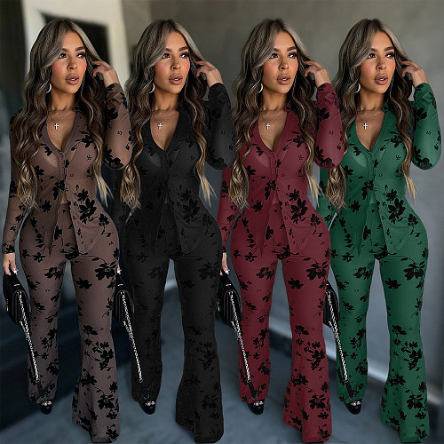 Sexy Two-Piece Set: Long-Sleeve Shirt & Slim-Fit Flared Pencil Pants CYA-902329