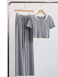 Casual Pullover Short-Sleeve Loose-Fit Straight-Leg Pocket Set SSN-211524