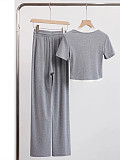 Casual Pullover Short-Sleeve Loose-Fit Straight-Leg Pocket Set SSN-211524