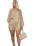 Solid-Color Chic Off-Shoulder Loose Top & Shorts Casual Two-Piece Set SFY-TW870