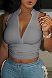 V-neck Fashion Slim Sexy Zip Crop Top FC-1289