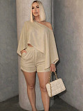 Solid-Color Chic Off-Shoulder Loose Top & Shorts Casual Two-Piece Set SFY-TW870