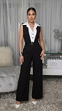 Fashionable Black and White Patchwork Sleeveless Sports Fitness Jumpsuit OSM-4500